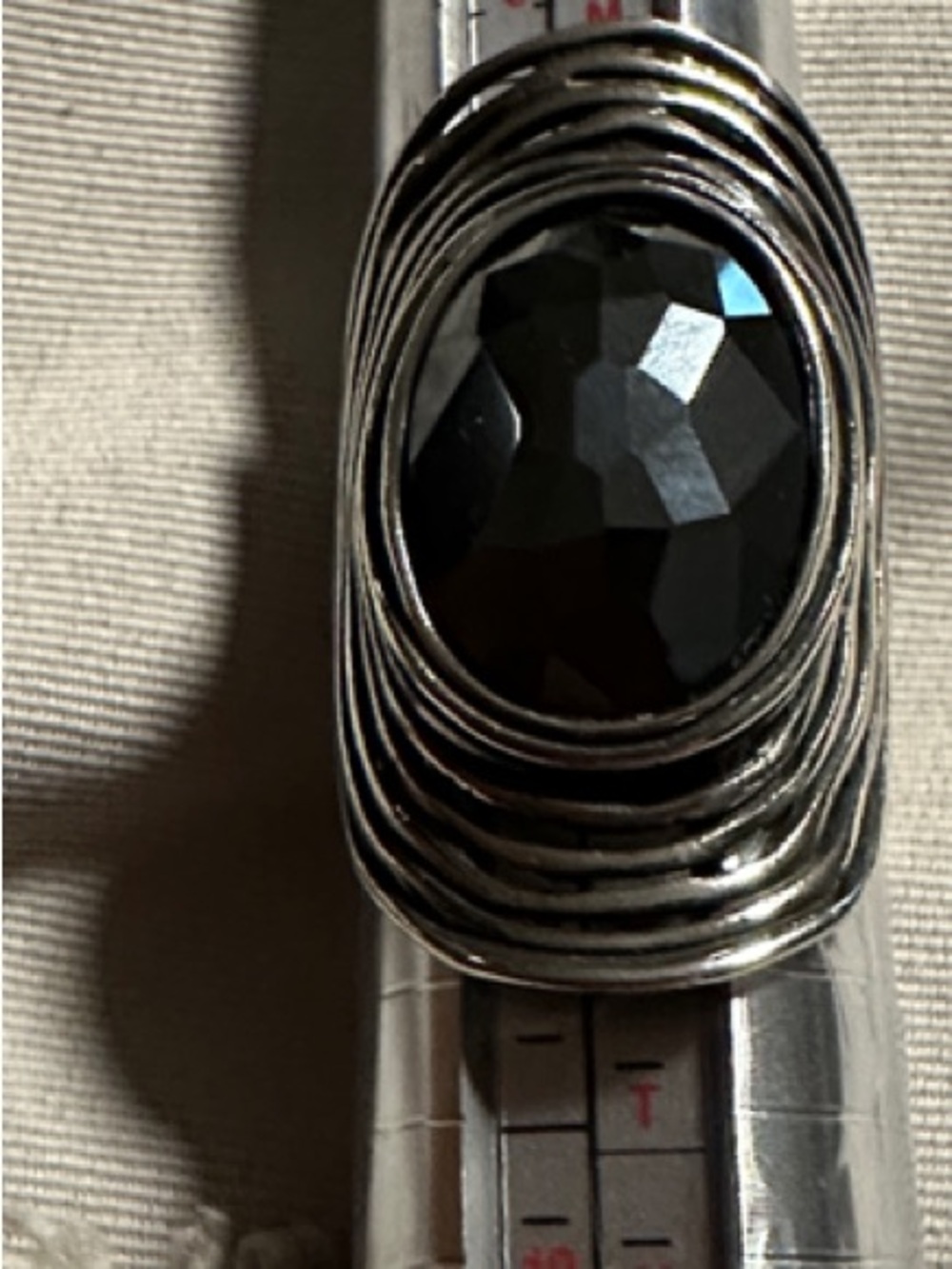 Ladies Rustic  Faceted Hematite Oval Ring in Sterling Silver Size 8